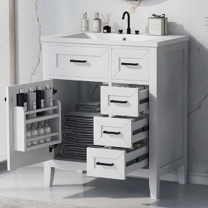 KIGFTSOD 30" Bathroom Vanity with Sink Combo, Green Bathroom Cabinet with Drawers, Solid Frame and MDF Board - 1 of 4