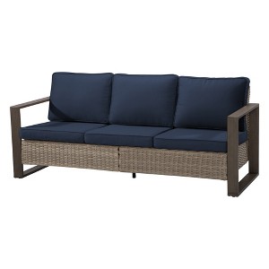 YARDSIGHT Outdoor 3-Seater Rattan Sofa with Olefin Cushions- Weather-Resistant Wicker Patio Couch with Wide Armrests & High Back Support - 1 of 4