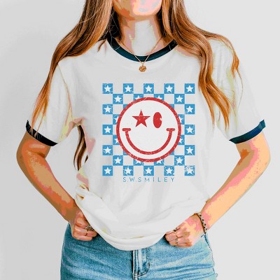 Simply Sage Market S.W.Smiley Checkered Patriotic Ringer Tee