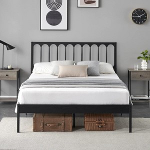Full Size Metal Bed Frame, Platform Bed with Wave Headboard and 2 Storage Drawers, Metal Mattress Foundation, No Box Spring Needed - 1 of 4
