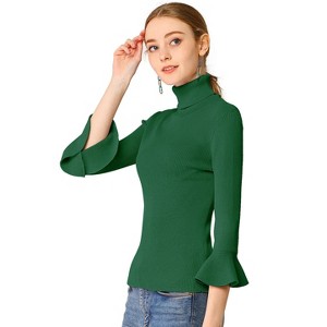 INSPIRE CHIC Women's Ruffle Sleeves Pullover Turtleneck Slim Fit Stretchy Knit Sweater - 1 of 4