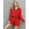 Women's  2 Piece sets  Button Down Shirt Long Sleeve Short Drawstring  Outfits - 3 of 4