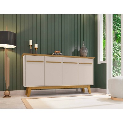 Off White and Cinnamon Mid-Century Modern Sideboard with Solid Wood Legs