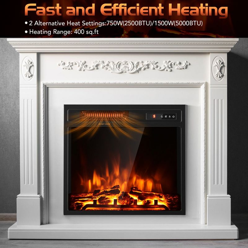 Costway 18 inch Electric Fireplace Insert Freestanding & Recessed 1500W Stove Heater, 3 of 11