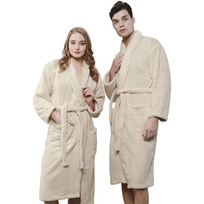 American Soft Linen Turkish Warm Fleece Bathrobe, Mens and Womens Robes, 1 Piece Shawl Collar  Adult Matching Couple Robes for your Bathroom