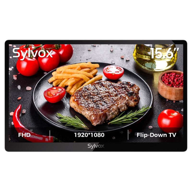 SYLVOX 15.6" Kitchen TV, 1080P Full HD Under Cabinet TV, Flip-Down TV with 90-Degree Rotation Folded, 12 Volt Small TV for Kitchen, RV Camper, 1 of 10