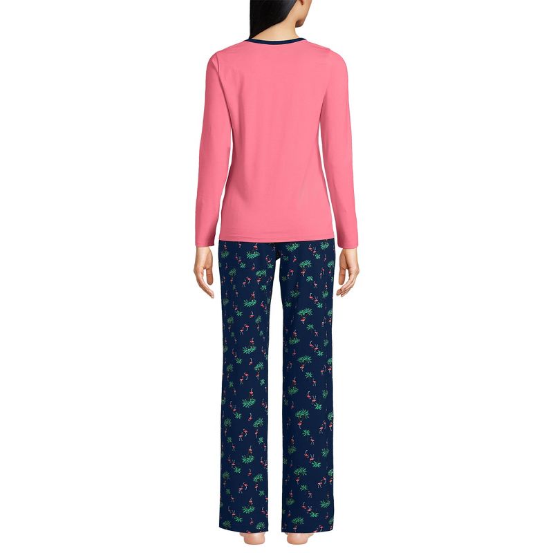 Lands' End Women's Knit Pajama Set Long Sleeve T-Shirt and Pants, 2 of 4