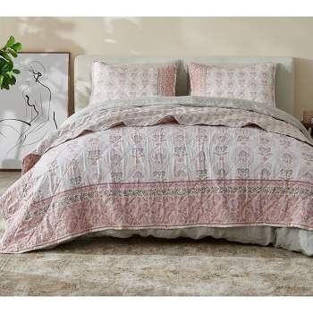 Chambrey Printed Vintage Quilt Bedding Set Rose Pink - Patina Vie 