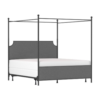 King Mcarthur Metal and Upholstered Canopy Bed Matte Black/Gray Fabric - Hillsdale Furniture