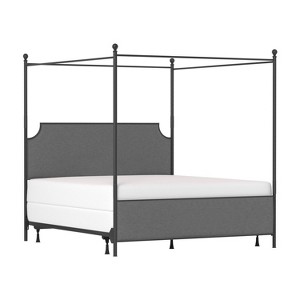 Mcarthur Metal and Upholstered Canopy Bed Matte Black/Gray Fabric - Hillsdale Furniture - 1 of 4