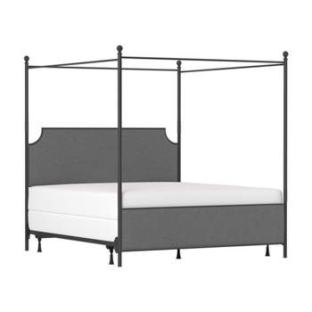 Mcarthur Metal and Upholstered Canopy Bed Matte Black/Gray Fabric - Hillsdale Furniture