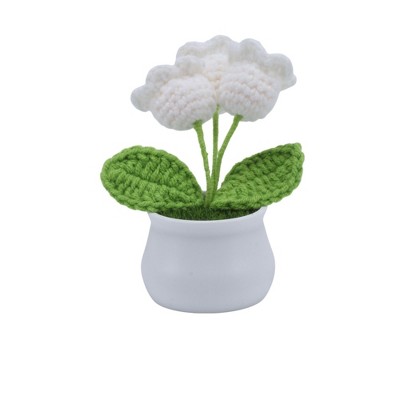 Unique Bargains Artificial Plants Hand-Knit Lily of the Valley DIY Pot Yarn 1.97"x1.97"x5.51" 1 Pcs
