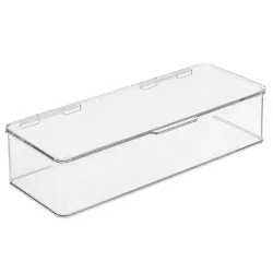 mDesign Long Plastic Cosmetic Vanity Storage Organizer Bin Box, Hinge Lid, Clear