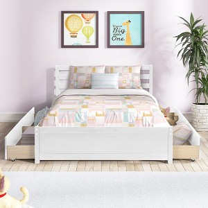 Full Size Wood Platform Bed Frame With 4 Storage Drawers Headboard Platform Full Size Bed Solid Wood Frame Easy Assembly Bed Frame, White - 1 of 4