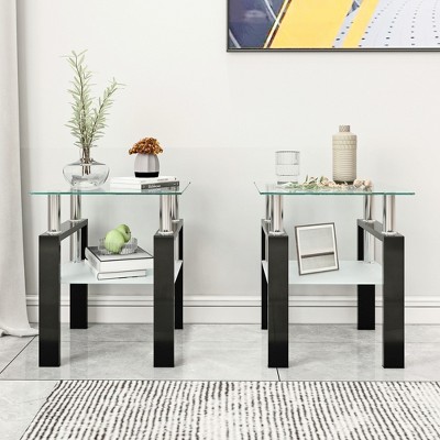 Modern Glass Tea Table, Coffee Table End Table, Square Table for Living Room