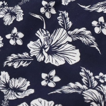 navy hibiscus linen