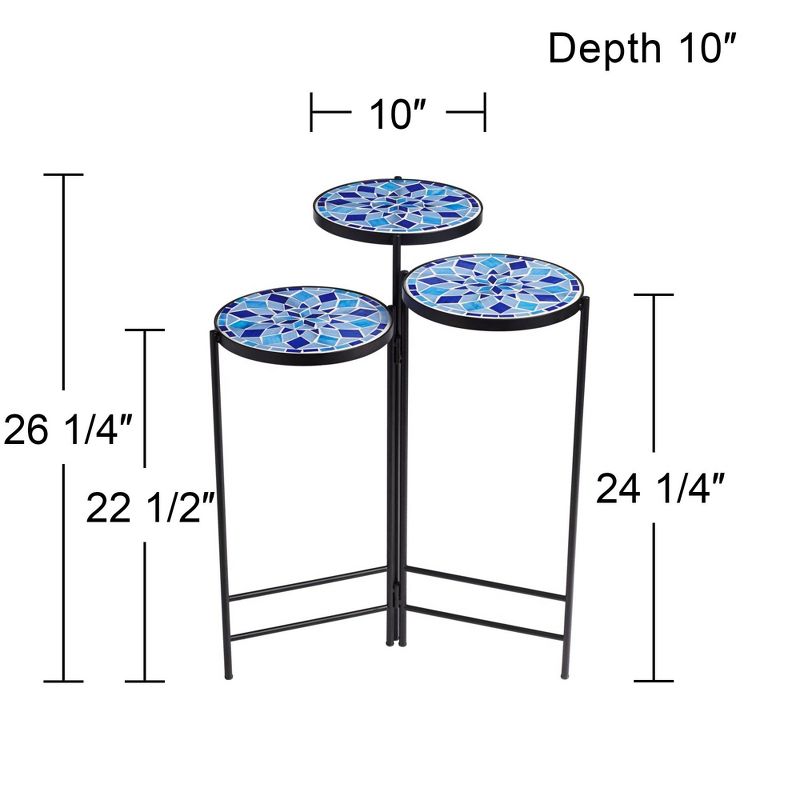 Teal Island Designs Modern Black Round Outdoor Accent Side Tables 10" Wide Set of 3 Blue Mosaic Tabletop for Front Porch Patio Home House, 4 of 10