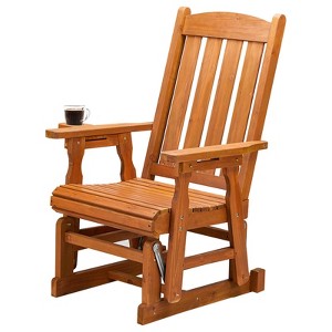 VINGLI Outdoor Glider Chair Wood Patio Glider with Cup Holder, Porch Glider with Smooth Rocking Mechanism - 1 of 4