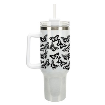 Elanze Designs Monarch Butterfly Spring Garden Wrap-Around 40 Oz. Stainless Steel Water Bottle Coffee Mug, Spill & Leak Resistant, Travel Tumbler with