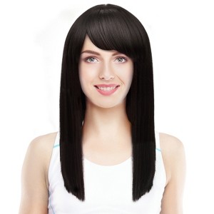 Silky Straight Wig with Bangs Natural Looking Medium Length Blunt Cut Synthetic Full Hair Wig for Women - 1 of 4