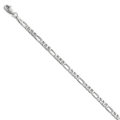 Black Bow Jewelry 3mm 14k White Gold Flat Figaro Chain Bracelet
