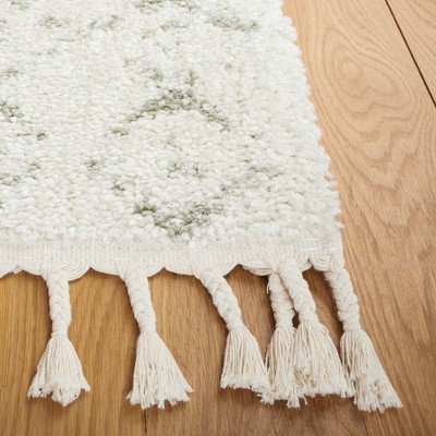 Ivory and Sage Hand-knotted Synthetic Shag Rug, 4' x 6'