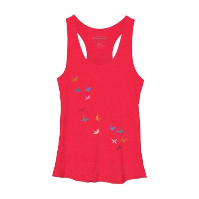 Women's Design By Humans Flying Paper Cranes Birds By Magnussons Racerback Tank Top
