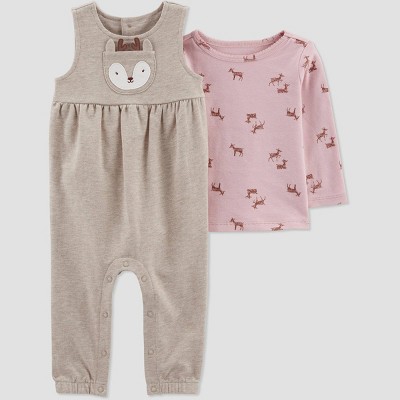 Image of Carter's Just One You®️ Baby Girls' Deer Top & Overalls Set - Brown 6M