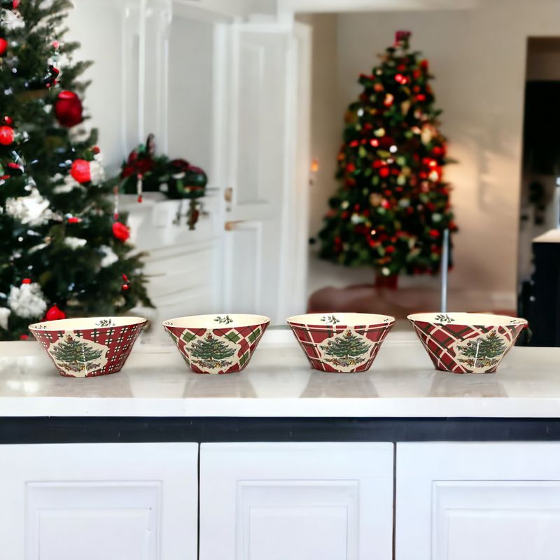 Spode Christmas Tree Tartan Ice Cream Bowl, Set of 4, Dessert Bowls for Fruit, Ice Cream, Condiments and Holiday Treats, Fine Earthenware, 3 of 6