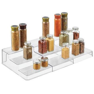 mDesign Adjustable Expandable Plastic Spice Rack Drawer Organizer for Kitchen