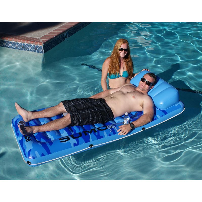 Swimline 80" Inflatable 1-Person Camouflage Sumo Sized Swimming Pool Floating Air Mattress Raft - Blue, 4 of 5