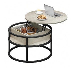 Round Lift Top Coffee Table with Storage and Hidden Compartment Wood Farmhouse Center Table For Living Room - 1 of 4