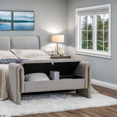 NicBex Modern 53.1" Velvet Fabric Storage Bench with Armrest for Bedroom and Living Room
