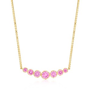 Pure Collection by Ross-Simons 1.60 ct. t.w. Graduated Bezel-Set Lab-Grown Pink Sapphire Curved Bar Necklace in 18kt Gold Vermeil Size 16 - 1 of 4