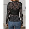 Coolmee Womens Mesh Tops Long Sleeve Crew Neck Sexy See Through Tee Shirts Party Club Night Lace Blouse - 2 of 3