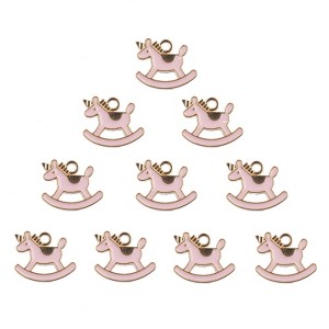 John Bead 10 Pieces 16x13mm Pink Rocking Horse Sweet & Petite Mini Cute Charms for Jewelry Making DIY Crafts - 1 of 4