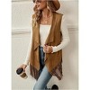 Coolmee Women Fringe Vest 70s Hippie Lapel Faux Suede Sleeveless Tassels Cardigan Cowgirl Western Tops L Brown - 3 of 4