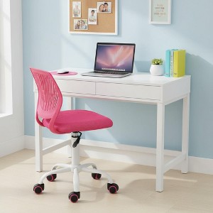 FurnitureR Study Desk Chair Armless Cute, Ergonomic Small Swivel Adjustable Rolling Lightweight Task Chair with Wheels, Hot Pink - 1 of 4