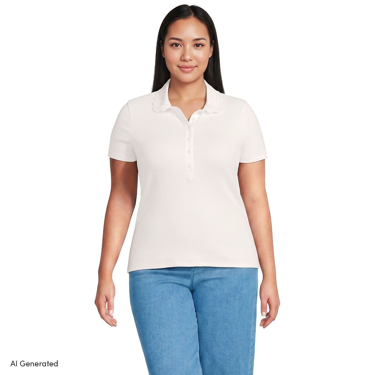 Lands' End Women's Short Sleeve Micro Rib Woven Collar Polo - thumbnail 5