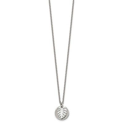 Chisel Stainless Steel and Textured Circle with Leaf Pendant on a 27.5" Cable Chain Necklace
