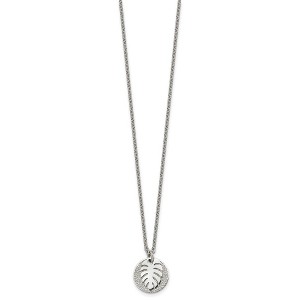 Chisel Stainless Steel and Textured Circle with Leaf Pendant on a 27.5" Cable Chain Necklace - 1 of 2