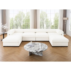 DOMETOUR Modular U Shaped Sectional Sofa with Storage Ottoman, Deep Seat, Cylindrical Backrest, Armrests, White - 1 of 4