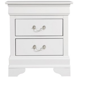 Vynxaria Traditional Elegant Nightstand - White, 24"Hx21"Wx16"D, 2 Drawers, Durable Materials, Space-Saving Bedroom Furniture - 1 of 4