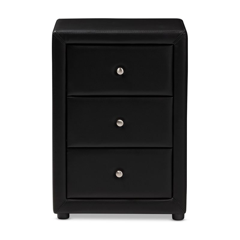 Tessa Faux Leather Upholstered 3 Drawer Nightstand Black - Baxton Studio, 3 of 11
