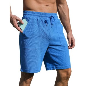 Men's Shorts with Pocket Casual Lounge Shorts Pants Summer Waffle Shorts Drawstring Elastic Waist Running Shorts - Royal Blue S - 1 of 4