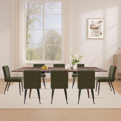 9-Piece Walnut Dining Set,95" L Rectangular Extendable Dining Table with 8 Upholstered Linen Dining Chair for Dining Room,Farmhouse-Tanpinhause