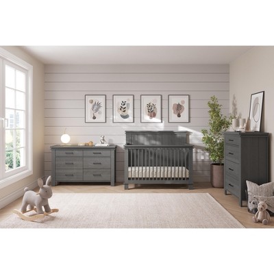 Child Craft Denman Crib, Dresser and Chest Nursery Set, 3-Piece, Includes 4-in-1 Convertible Crib, Dresser and Chest (Midnight Gray)