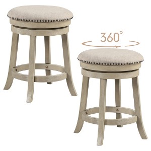 Tangkula 24" Swivel Bar Stools Set of 2 Round Counter Height Barstools w/ Wooden Frame - 1 of 4
