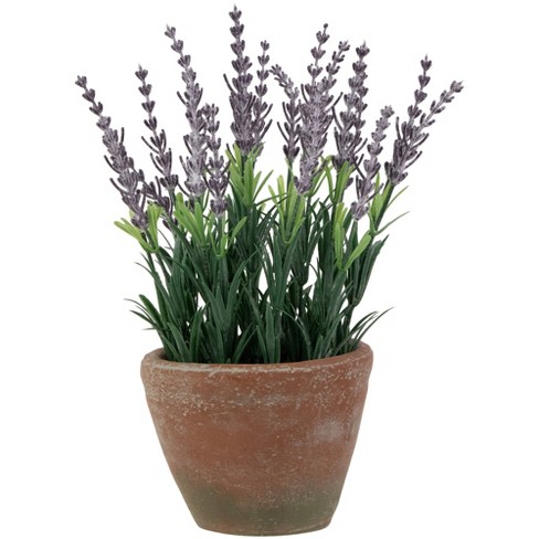 Northlight Artificial Lavender And Leaves In Weathered Pot - 10