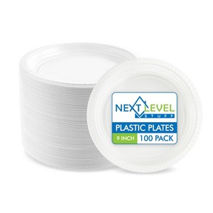 Next Level Stuff Disposable Plastic Plates - Durable and Microwavable Dinnerware for Weddings, Parties, and Everyday Use - 1 of 4